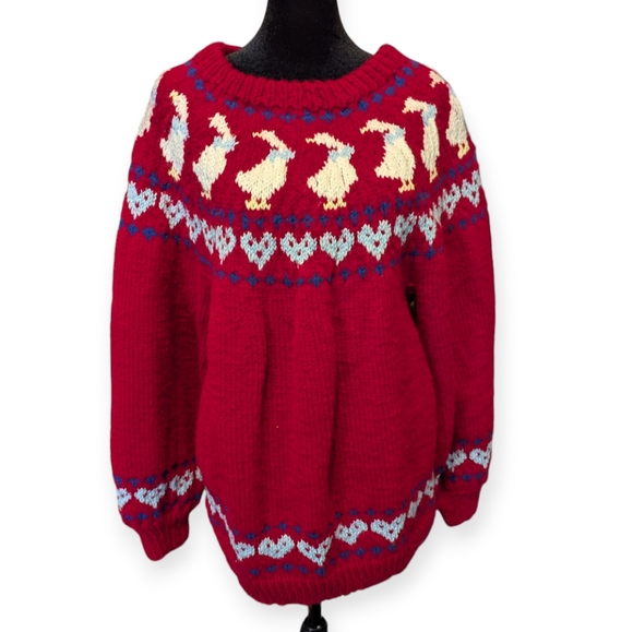 Handmade Sweaters - Vintage Handmade Goose Themed Cottagecore Sweater 1980s 1990s
